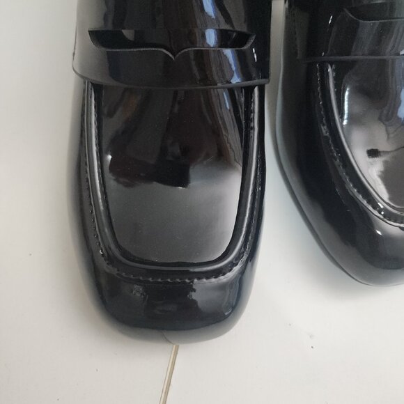 Coutgo Penny Loafers Chunky Block Heels Square Toe Shoes Black Women's Size 8 - Picture 6 of 14